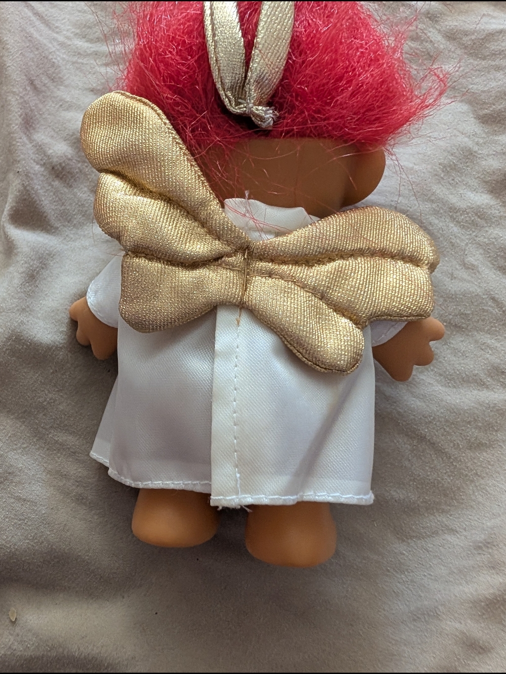 Vintage 1990s Russ Berrie Angel Troll Doll Ornament Red Hair Gold Wings - Picture 5 of 6